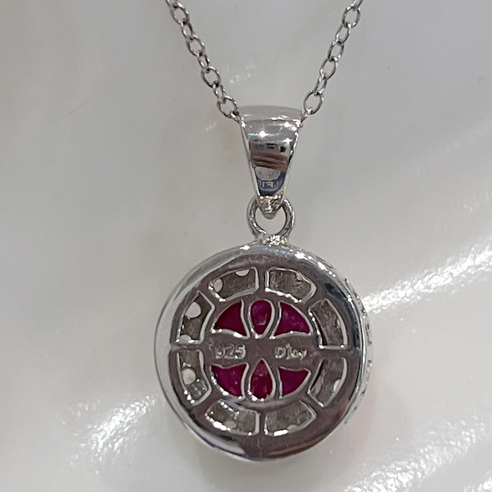 Niassa Ruby White Zircon Sterling Silver Halo Pendant Necklace - Picture 11 of 14
